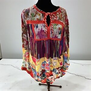 John Mark Tunic Top 1X  Artsy Boho Oversized Flowy Floral Patch